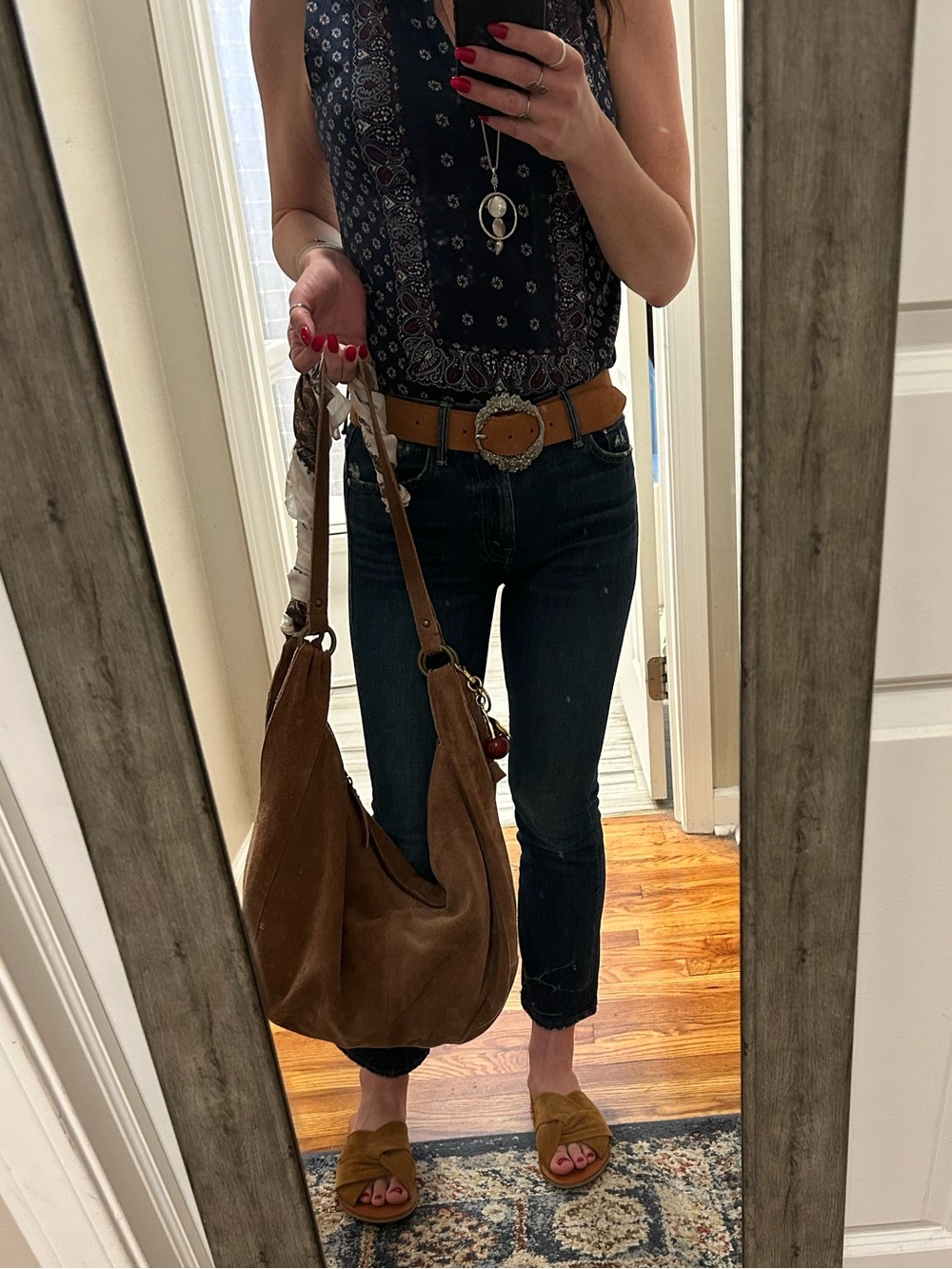 Free People Suede Roma Tote in Rust With Bonus Scarf and Cherry Bag Charm - Picture 4 of 16